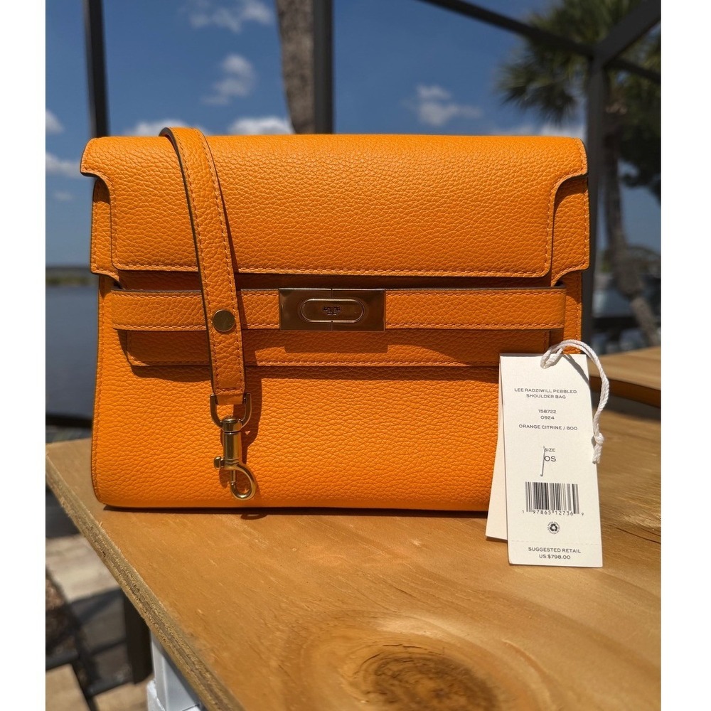Tory Burch Lee Radziwill Shoulder Bag Citrine Pebbled Leather NWT $798 retail
